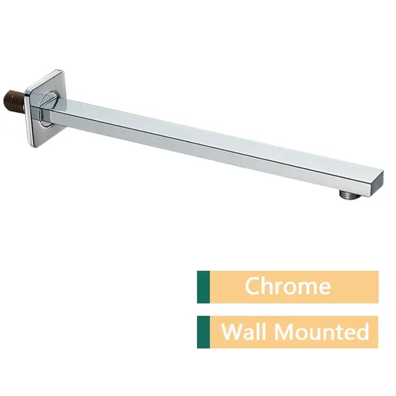 Modern stainless steel shower arm and head holder with chrome-finished rectangular wall-mounted shower head