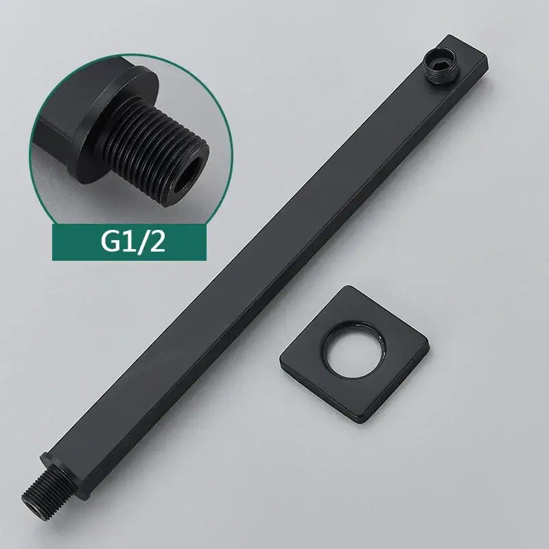 Black matte stainless steel shower arm with g1/2 threaded ends and square head holder bathroom mount