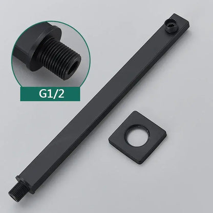 Black matte stainless steel shower arm with g1/2 threaded ends and square head holder bathroom mount