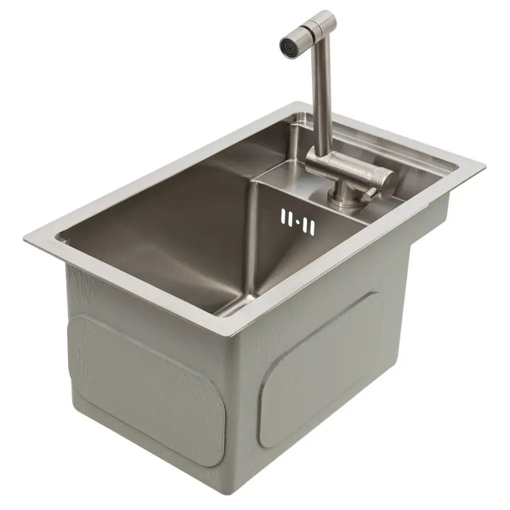 Modern stainless steel single bowl hidden kitchen sink with faucet - Decorbites