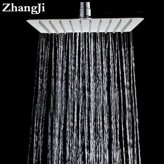 Modern stainless steel square ceiling rain shower head in silver with multiple water jets for bathroom use