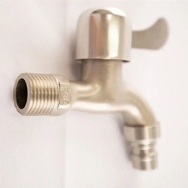 Modern stainless steel wall mounted single hole washing machine tap faucet with shiny curved spout and lever handle