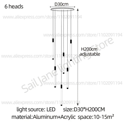 Modern Staircase Pendant Chandelier in Black or Gold