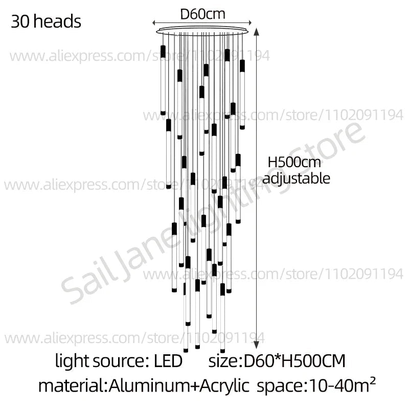 Modern Staircase Pendant Chandelier in Black or Gold - Decorbites