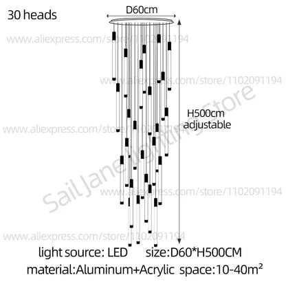 Modern Staircase Pendant Chandelier in Black or Gold - Decorbites