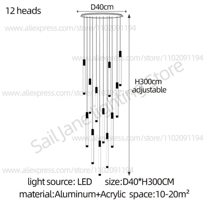 Modern Staircase Pendant Chandelier in Black or Gold