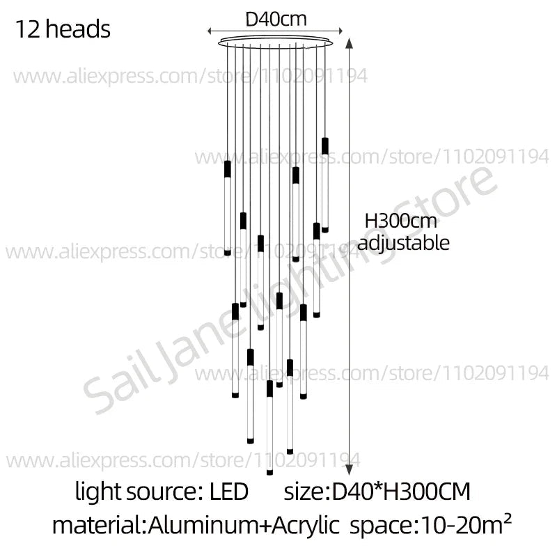 Modern Staircase Pendant Chandelier in Black or Gold - Decorbites