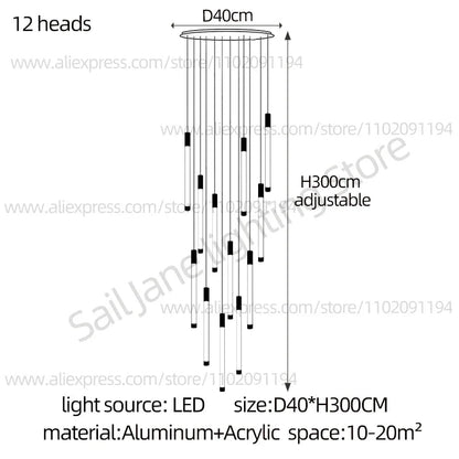 Modern Staircase Pendant Chandelier in Black or Gold - Decorbites