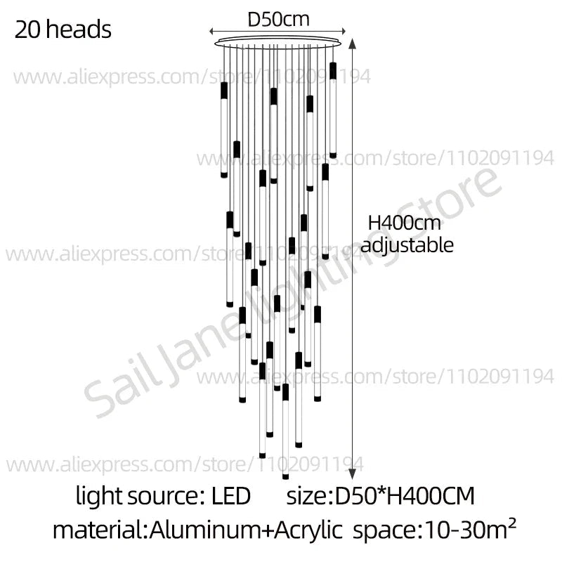 Modern Staircase Pendant Chandelier in Black or Gold - Decorbites