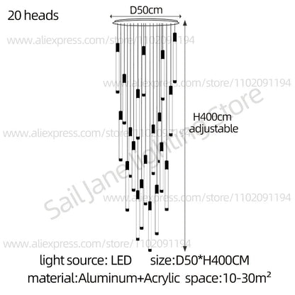 Modern Staircase Pendant Chandelier in Black or Gold - Decorbites