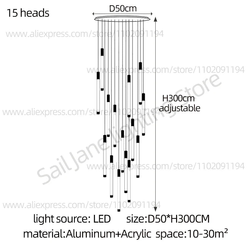 Modern Staircase Pendant Chandelier in Black or Gold - Decorbites