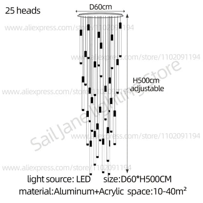 Modern Staircase Pendant Chandelier in Black or Gold - Decorbites