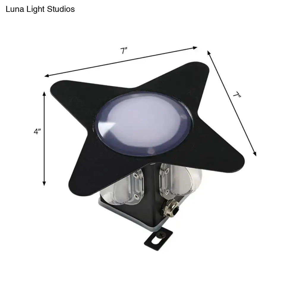 Black star-shaped modern star petals outdoor wall sconce with frosted lens metallic housing warm yellow led light 220v-240v