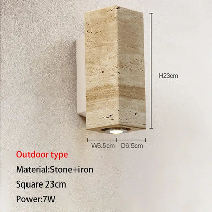 Beige stone and iron wall lamp with square 23cm design for decorbites cave stone outdoor and indoor lighting