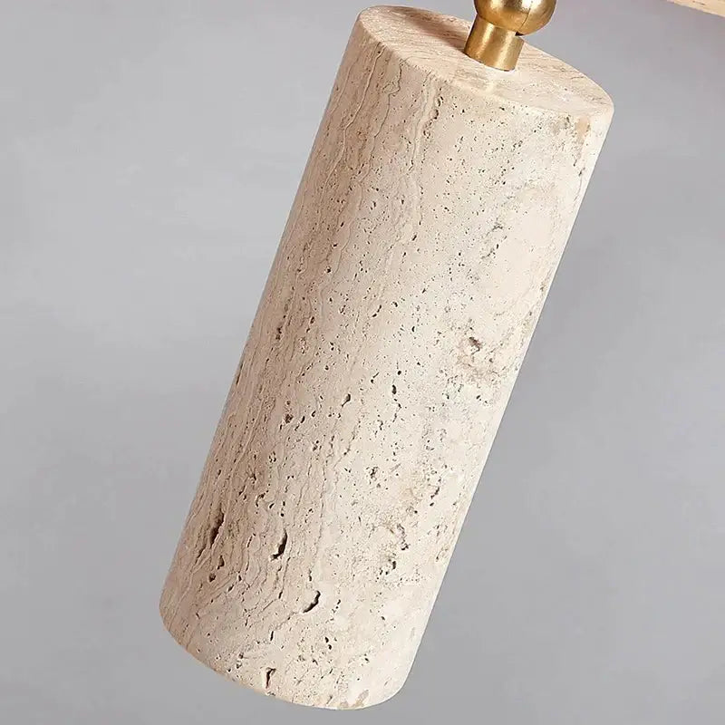 Beige travertine cylindrical pendant led ceiling spotlight with polished brass top for modern living room lighting