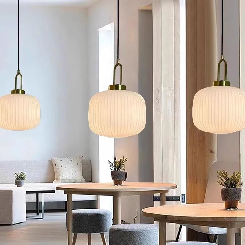 Modern Striped Glass Pendant Light in Transparent Milk White - Decorbites
