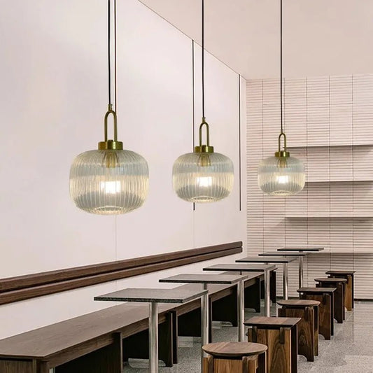 Modern Striped Glass Pendant Light in Transparent Milk White - Decorbites