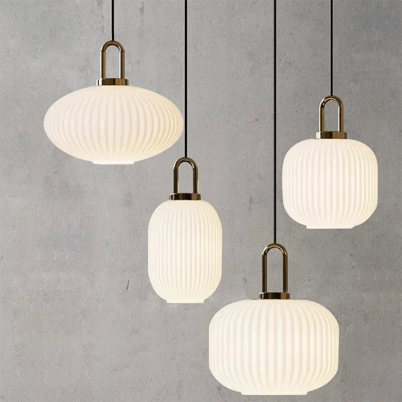 Modern Striped Glass Pendant Light in Transparent Milk White - Decorbites