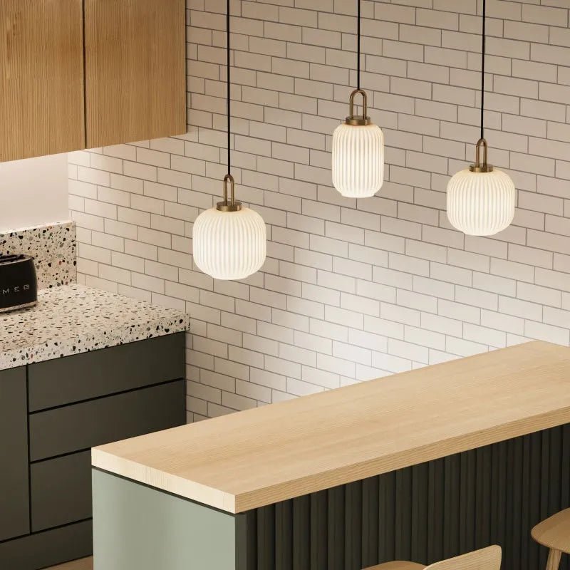 Modern Striped Glass Pendant Light in Transparent Milk White - Decorbites