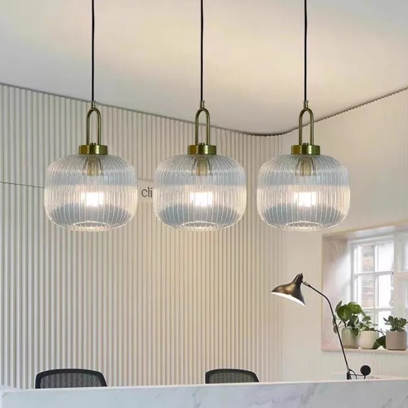 Modern Striped Glass Pendant Light in Transparent Milk White - Decorbites