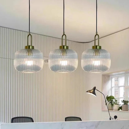 Modern Striped Glass Pendant Light in Transparent Milk White - Decorbites