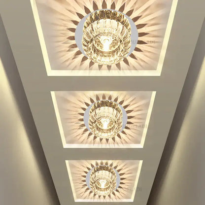 Three elegant modern sunburst crystal led flush mount ceiling lights emit warm illumination by decorbites ceiling light