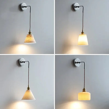 A set of four modern sunset glass led wall sconces with chrome brackets and warm ceramic led wall shades for decorbites ceramic led lighting