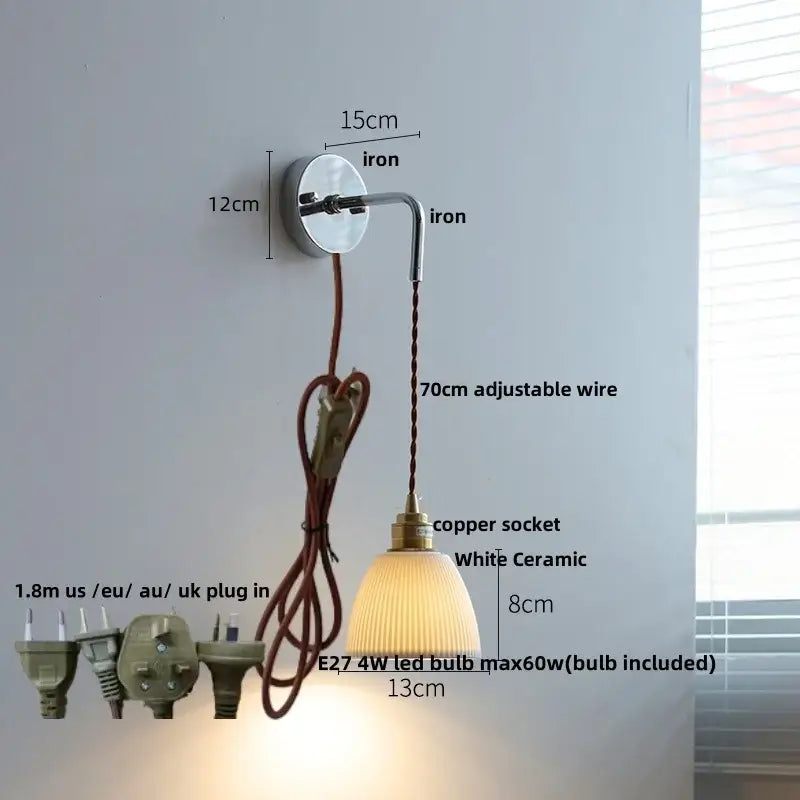 Modern sunset glass led wall sconce bedroom brass lamp with decorbites ceramic led shade and adjustable iron bracket