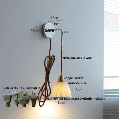 Modern sunset glass led wall sconce bedroom brass lamp with decorbites ceramic led shade and adjustable iron bracket
