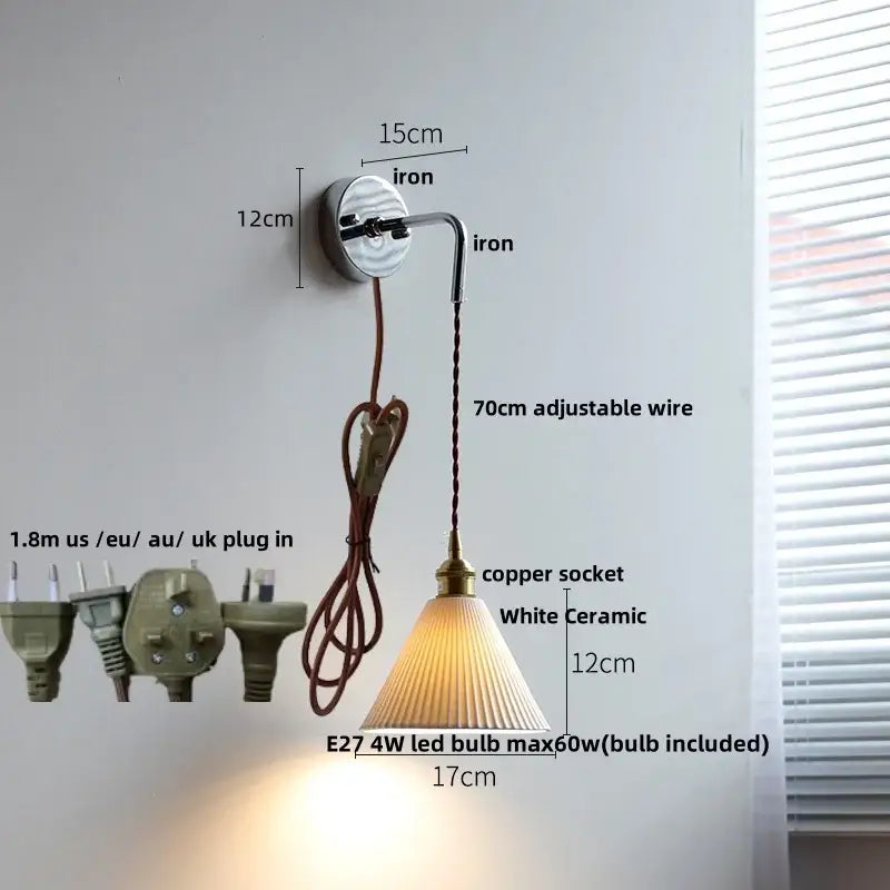 Modern sunset ceramic led wall sconce with white fluted ceramic shade and brass copper socket for bedroom decorbites ceramic led