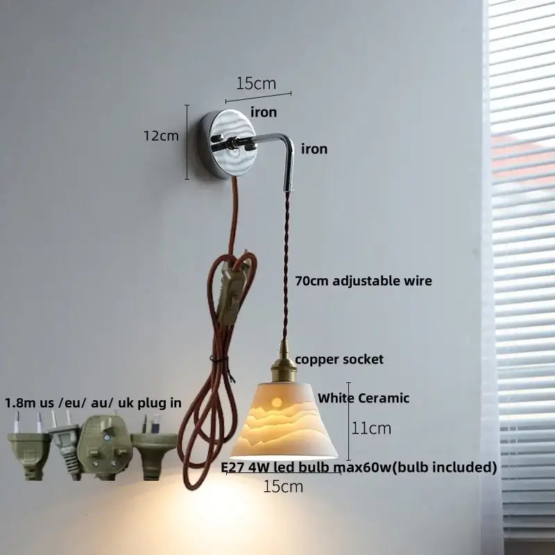 Modern sunset glass led wall sconce with white ceramic led decorbites ceramic led lamp and brass finish socket