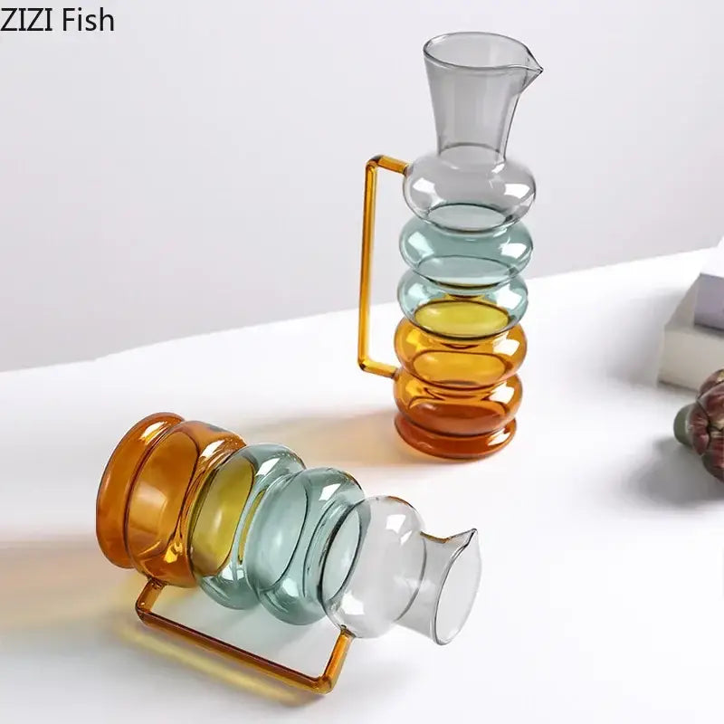 Colorful modern teal amber bubble glass vase with gold handle for living room decorbites bubble glass hydroponics pot
