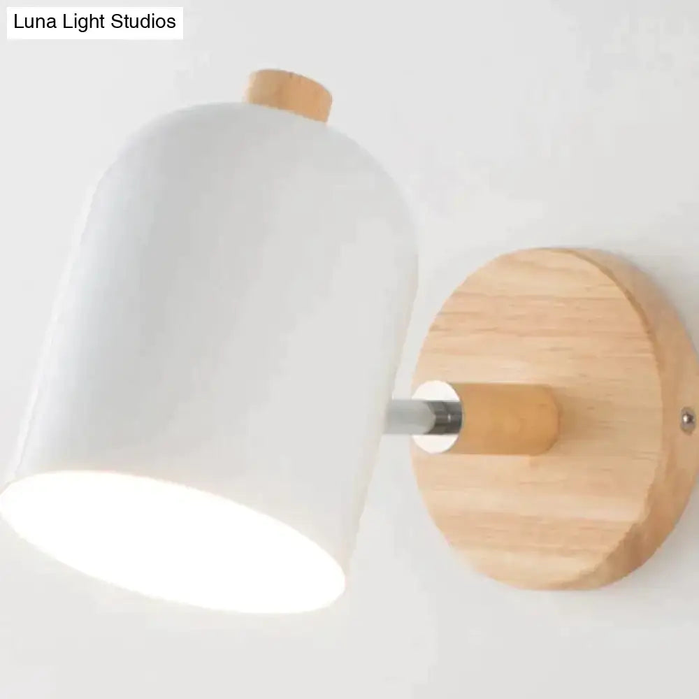 White ceramic wall lamp with wooden base and accents modern teal and wood wall lamp for bedroom sconce use