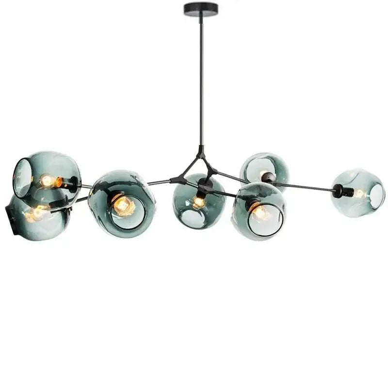 Modern teal glass bubble branch chandelier with black metal arms and central fixture for dining room decorbites glass bubble design