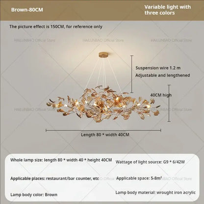 Brown leaf-shaped decorbites gingko leaf chandelier made of wrought iron and acrylic for modern dining room decor