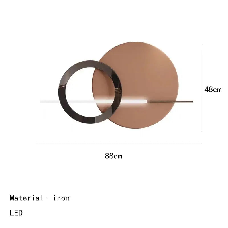 Modern copper and black iron circular led wall sconce featuring colorful metal design for bedroom wall art lighting