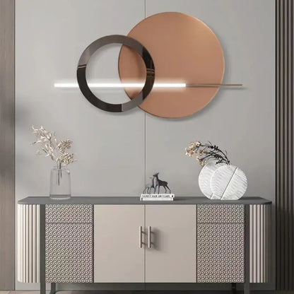 Modern teal and gold led wall sconce with colorful metal geometric circular mirrors and minimalist design for bedroom wall art