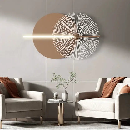 Modern teal and gold led wall sconce featuring colorful metal design with a metallic wall clock and bronze center accent