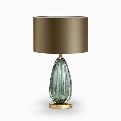 Modern teardrop textured green and gold glass table lamp with vertical ridges for decorbites glass table lamp bedroom decor