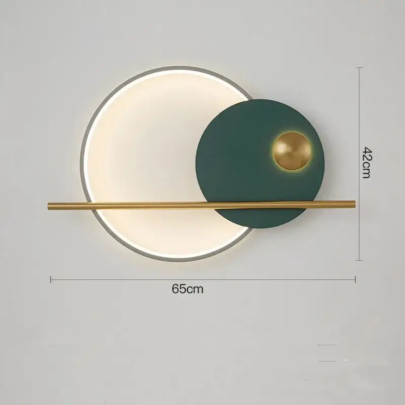 Modern terracotta and black decorbites circular wall lamp with white panel, matte dark green disc, and brass accent luxury wall lamp