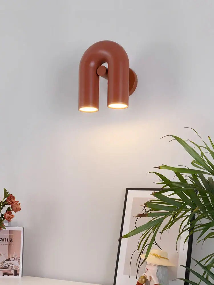 Modern terracotta led u-shaped wall lamp with dual cylindrical fixtures for living room lighting wall lamp