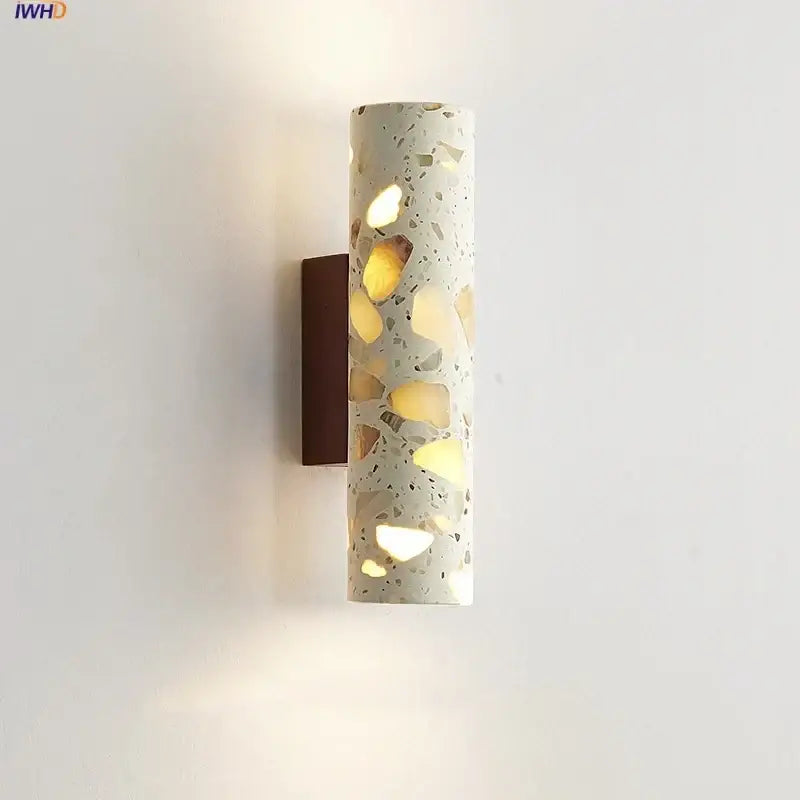 Modern terrazzo concrete led wall sconce with speckled texture and warm amber light for bathroom decorbites led wall use