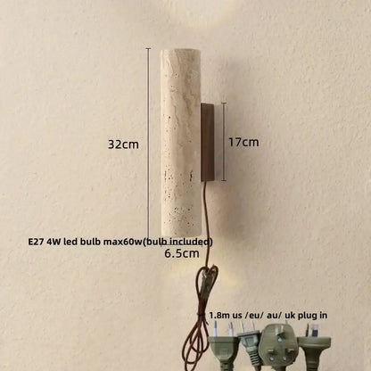 Modern terrazzo concrete led wall sconce with textured light beige cylindrical stone body and dark bronze bracket for decorbites led wall use