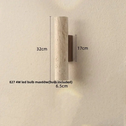 Modern terrazzo concrete led wall sconce with sleek cylindrical stone design and natural beige gray veined texture on bronze bracket