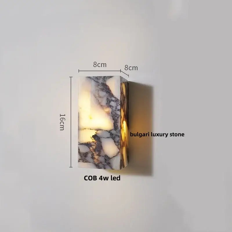 Modern terrazzo cube led wall light fixture crafted from polished white and gray bulgarian stone with cob 4w led illumination