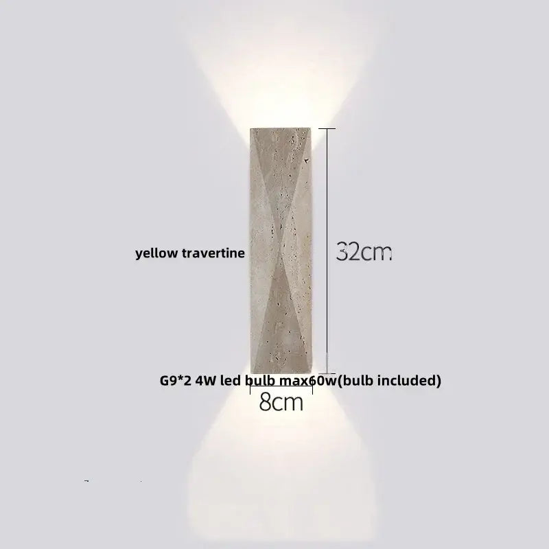 Modern terrazzo cube led wall light fixture featuring a 32cm yellow travertine stone decorbites led wall sconce