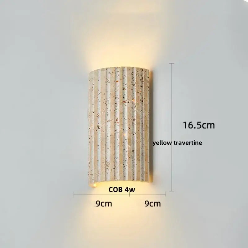 Modern terrazzo cube led wall light fixture featuring a sleek yellow travertine stone decorbites led wall sconce