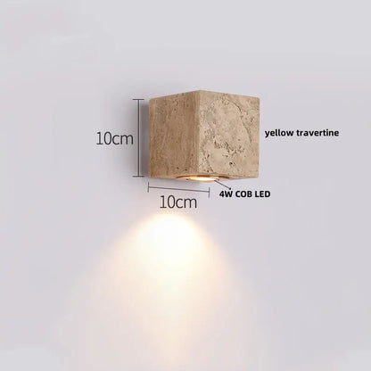 Modern terrazzo cube led wall light fixture made of yellow travertine stone with 4w cob led bulb for bedroom decorbites led wall