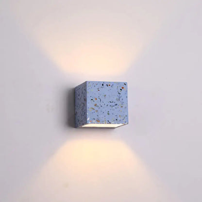 Modern terrazzo square wall light with speckled blue finish and warm dual-directional lighting e26 e27 light bulb compatible