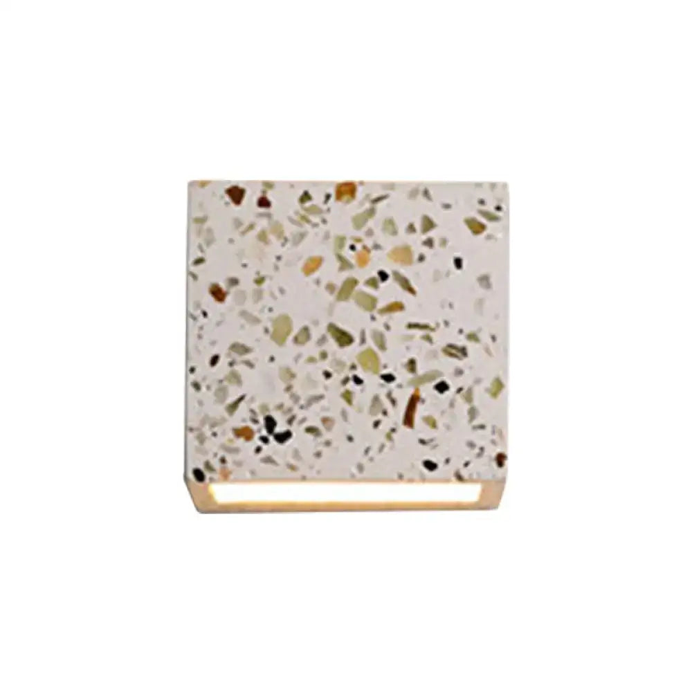 Modern terrazzo square wall light with speckled green brown black fragments set in beige base for e26 e27 bulbs